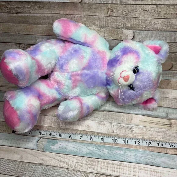 Build A Bear Tie Dye Pastel Purple Pink Blue  Cat 16" Stuffed Animal Plush - Picture 5 of 5